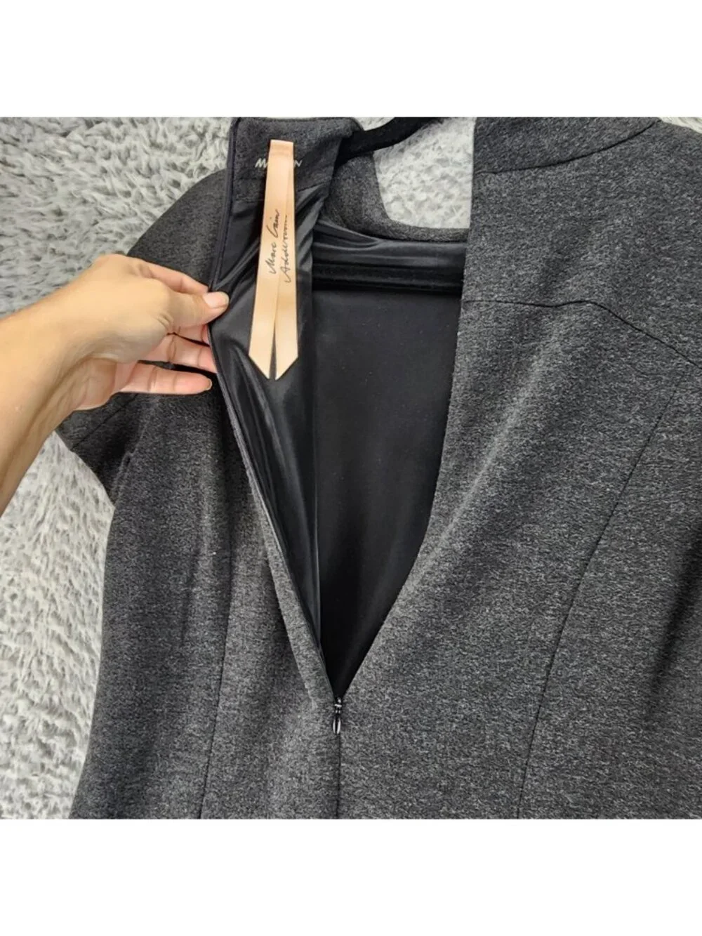 Marc Cain Dress Womens 4 Additions Charcoal Gray Short Sleeve Midi Sheath Stretc